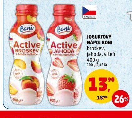 JOGURTOVÝ NÁPOJ BONI broskev, jahoda, višeň
