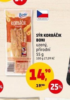 Sýr korbáčik Boni uzený, přírodní 55 g