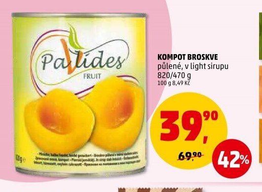 KOMPOT BROSKVE půlené, v light sirupu