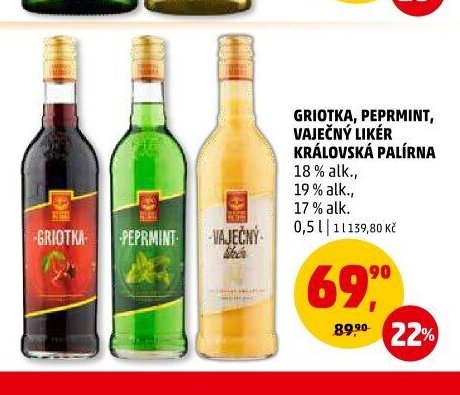 GRIOTKA, PEPRMINT, VAJEČNÝ LIKÉR KRÁLOVSKÁ PALÍRNA