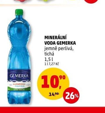 MINERÁLNÍ VODA GEMERKA jemně perlivá, tichá 1,5 l
