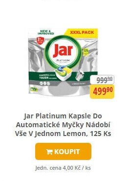 Jar Platinum Kapsle Do Automatické Myčky Nádobí Vše V Jednom Lemon, 125 Ks