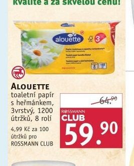 ALOUETTE toaletní papír s heřmánkem, 3vrstvý, 1200 útržků, 8 rolí