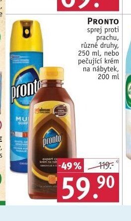 PRONTO sprej proti prachu, různé druhy, 250 ml, nebo pečující krém na nábytek, 200 ml