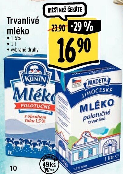 Mléko trvanlivé Jihočeské Madeta - 1,5% polotučné