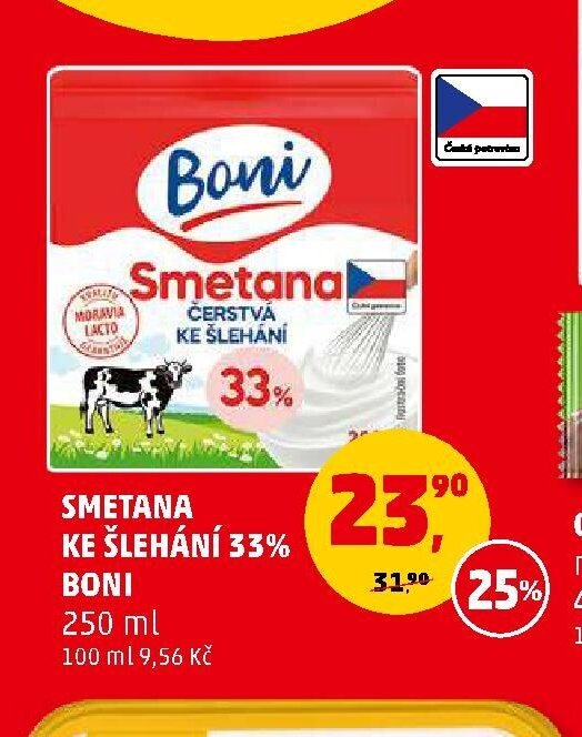 Smetana ke šlehání 33% Boni