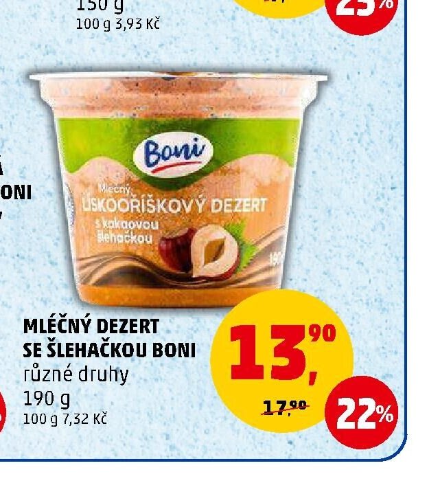 MLÉČNÝ DEZERT SE ŠLEHAČKOU BONI různé druhy 190 g