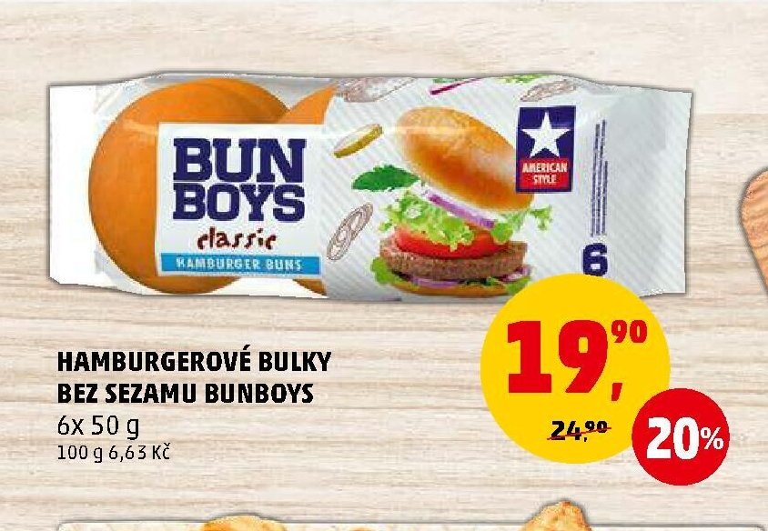 Hamburgerové bulky bez sezamu Bun Boys