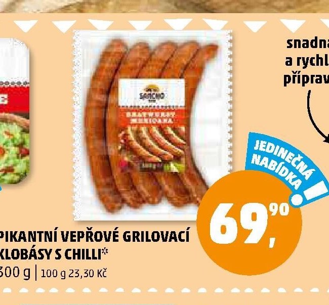 PIKANTNÍ VEPŘOVÉ GRILOVACÍ KLOBÁSY S CHILLI* 300 g