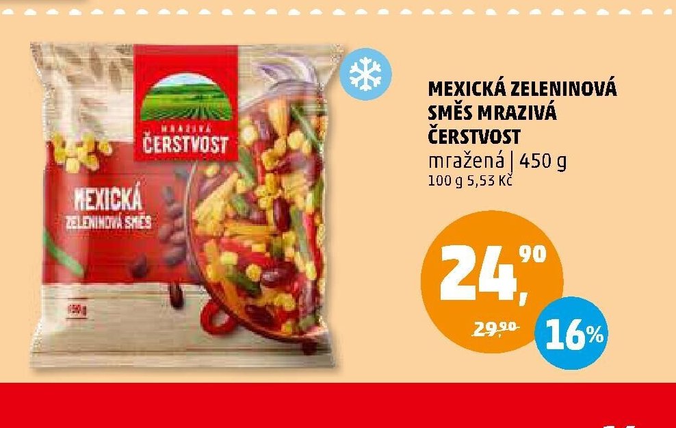 MEXICKÁ ZELENINOVÁ SMĚS MRAZIVÁ ČERSTVOST mražená 450 g