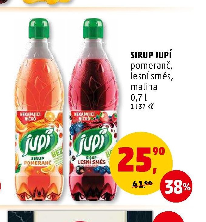 Sirup Jupí pomeranč, lesní směs, malina