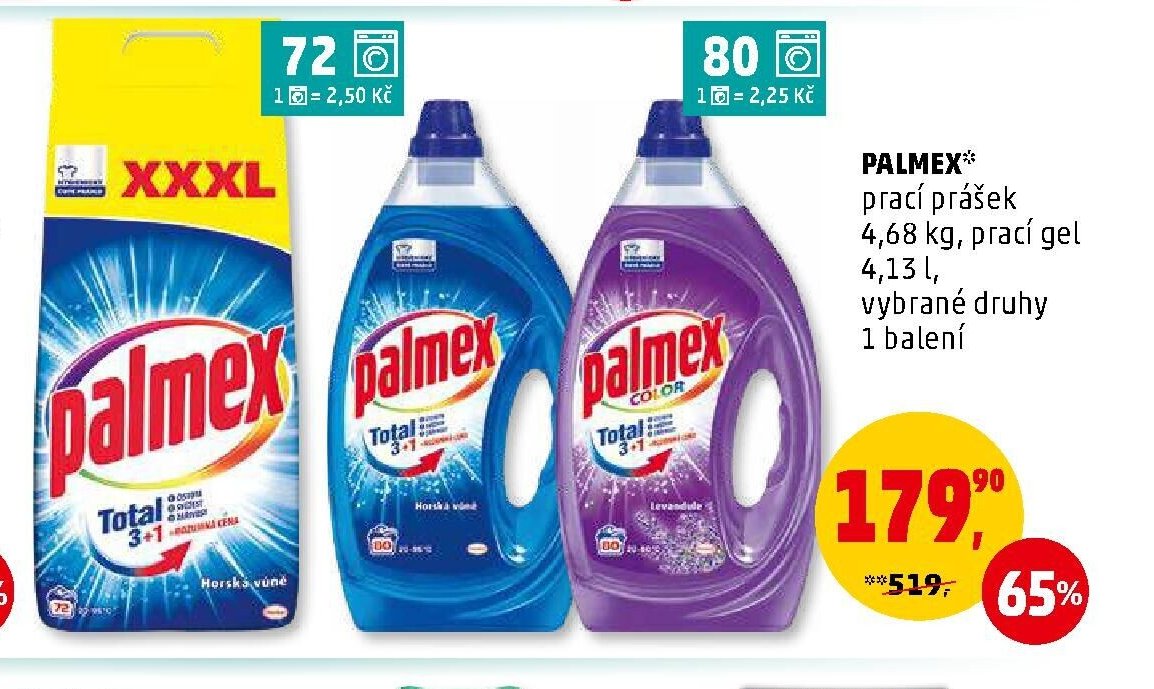 PALMEX prací prášek 4,68 kg, prací gel 4,13 l