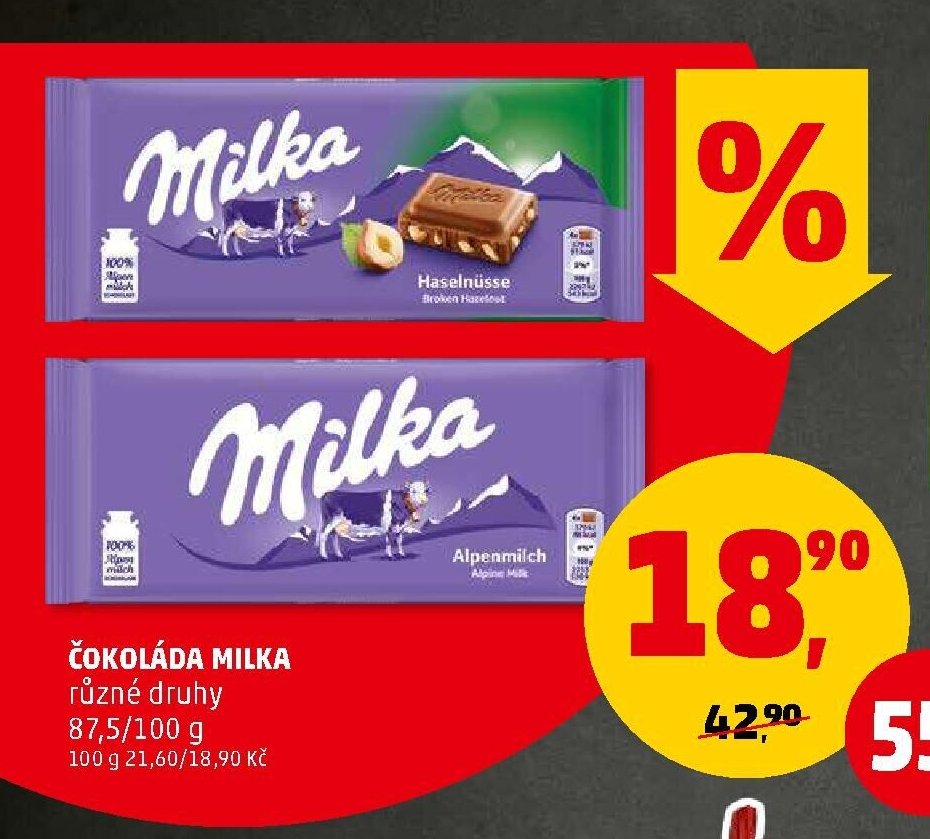 ČOKOLÁDA MILKA různé druhy