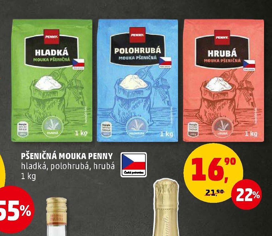 PŠENIČNÁ MOUKA PENNY hladká, polohrubá, hrubá 1 kg