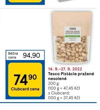 Tesco Pistácie pražené nesolené