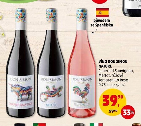 VÍNO DON SIMON NATURE Cabernet Sauvignon, Merlot, růžové Tempranillo Rosé 0,75 l