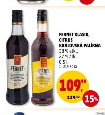 FERNET KLASIK, CITRUS KRÁLOVSKÁ PALÍRNA