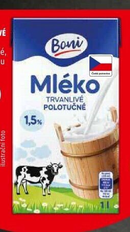 Boni Mléko trvanlivé polotučné 1,5 % tuku 1 l