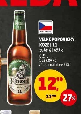 Velkopopovický Kozel 11 světlý ležák 0,5 l