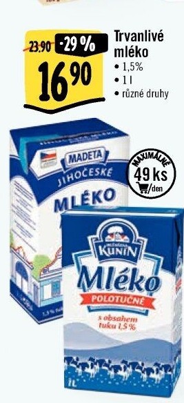 Mléko trvanlivé Jihočeské Madeta - 1,5% polotučné