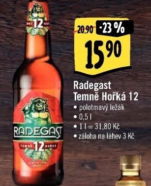 Pivo polotmavý ležák 12° Temně hořký Radegast