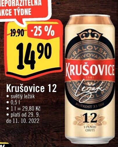 Pivo světlý ležák 12° Krušovice