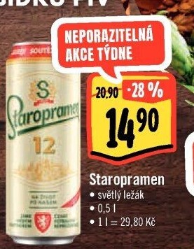 Pivo světlý ležák 12° Staropramen