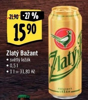 Pivo světlý ležák 12° Zlatý Bažant