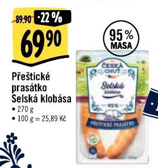 Selská klobása Přeštické prasátko Česká chuť