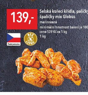 Selská kuřecí křídla, paličky, špalíčky mix Globus marinovaná 1 kg