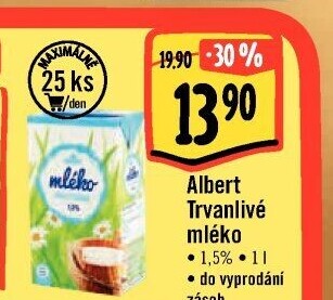 Mléko trvanlivé Albert - 1,5% polotučné