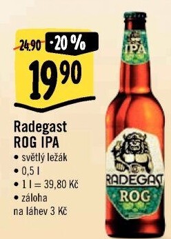 Pivo světlý výčepní speciál ROG IPA Radegast