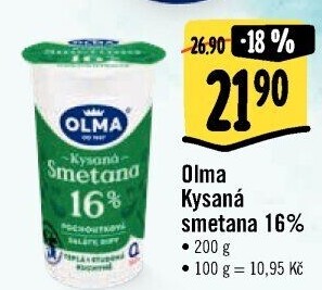 Smetana zakysaná Olma 16%