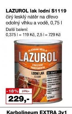LAZUROL lak lodní S1119 čirý lesklý nátěr na dřevo