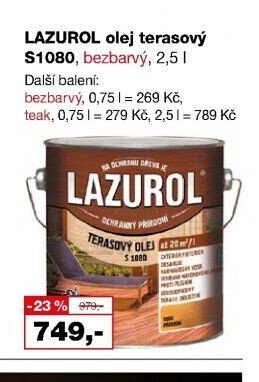 LAZUROL olej terasový S1080, bezbarvý, 2,5 l