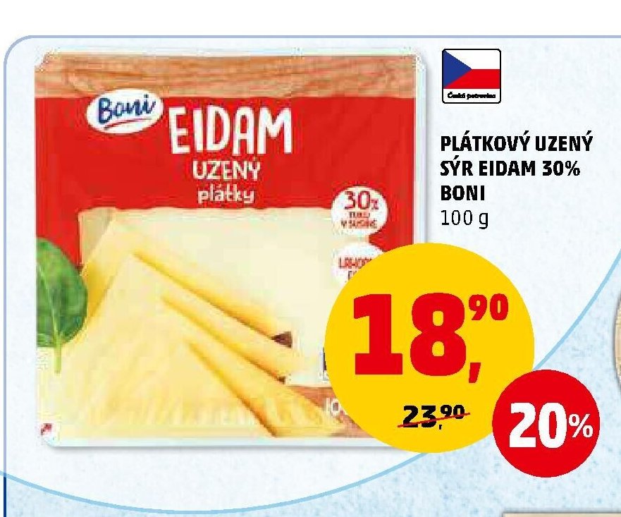 Plátkový uzený sýr EIDAM 30% BONI