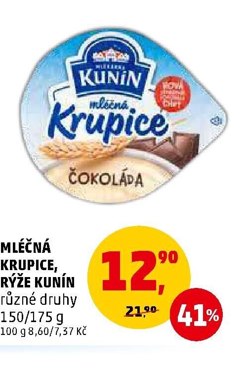 Mléčná krupice, rýže Kunín
