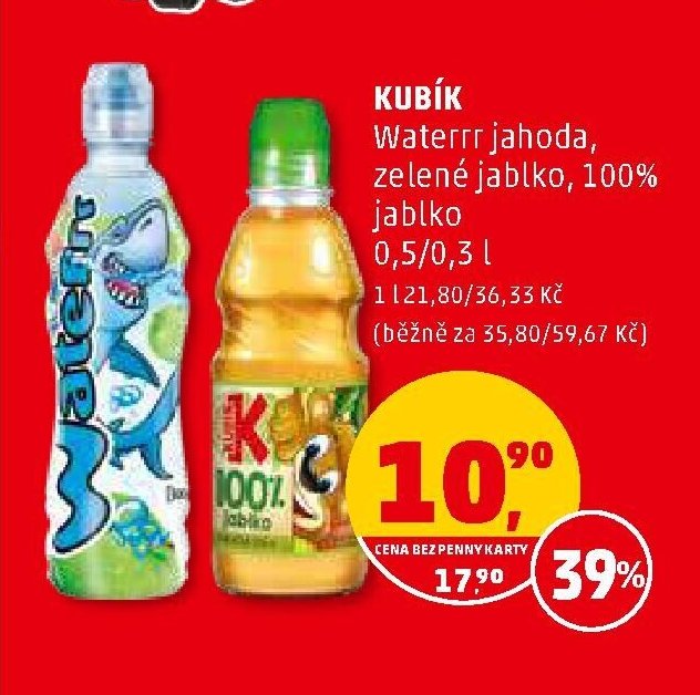 Kubík Waterrr jahoda, zelené jablko, 100% jablko 0,5/0,3 l