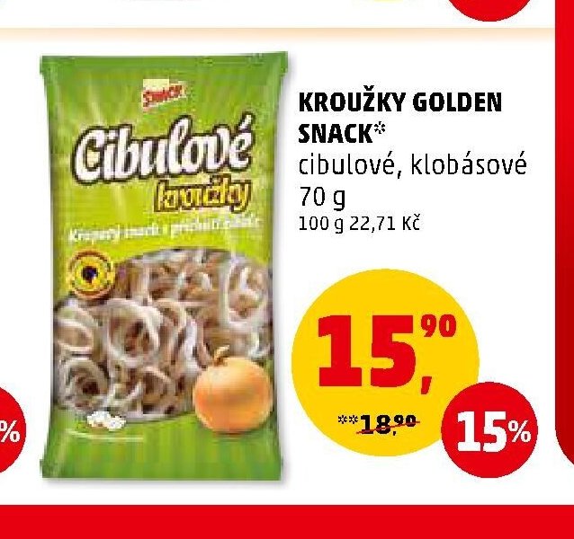 Kroužky Golden Snack cibulové, klobásové 70 g
