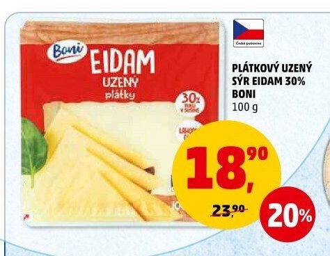 Plátkový uzený sýr Eidam Boni 100 g