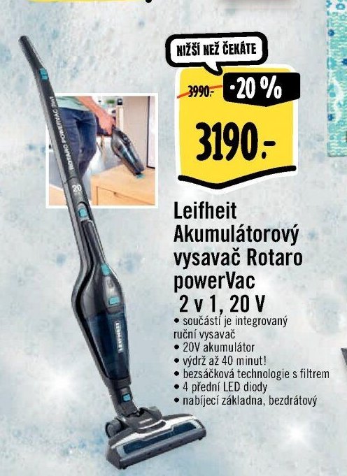 Leifheit Akumulátorový vysavač Rotaro powerVac 2 v 1