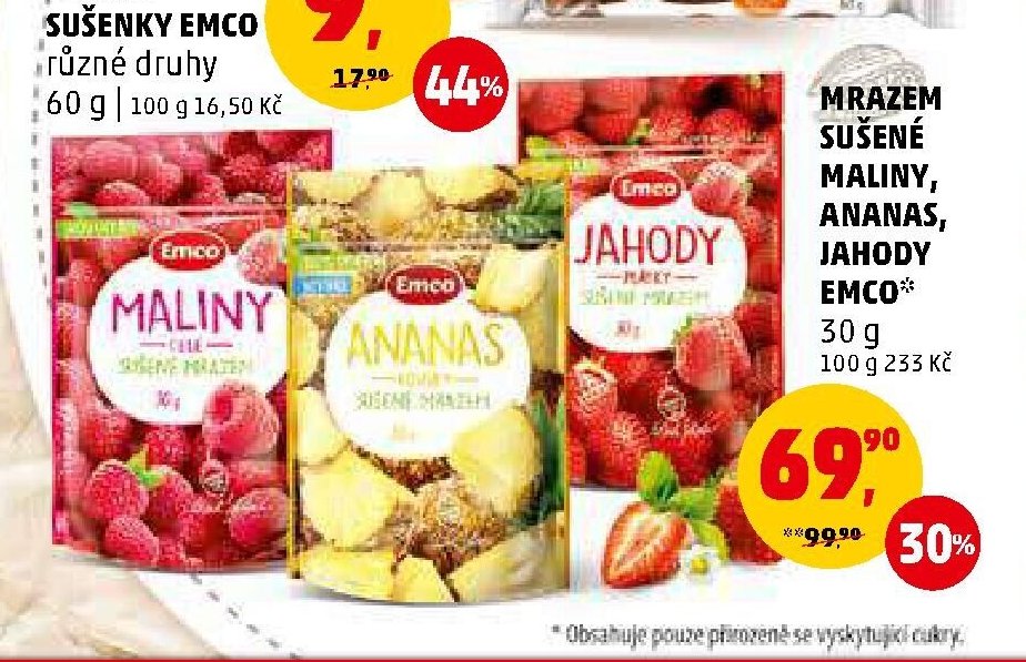 MRAZEM SUŠENÉ MALINY, ANANAS, JAHODY EMCO