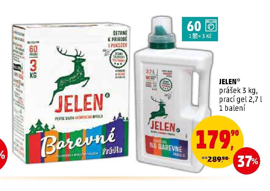 JELEN prášek 3 kg, prací gel 2,7 l