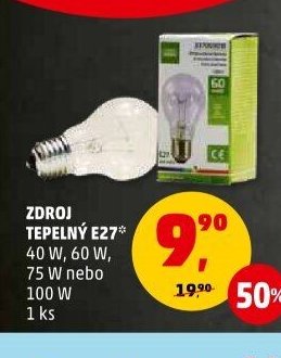 ZDROJ TEPELNÝ E27 40 W, 60 W, 75 W nebo 100 W