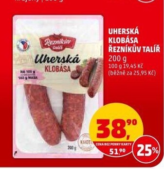 Uherská klobása Řezníkův talíř