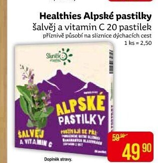 Doplněk stravy Pastilky alpské šalvěj a vitamin C Healthies