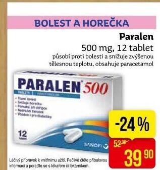 Tablety proti horečce a bolesti 500 Paralen
