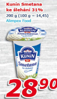 Smetana ke šlehání Kunín 31%