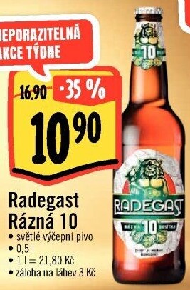 Pivo světlé výčepní Rázná 10° Radegast