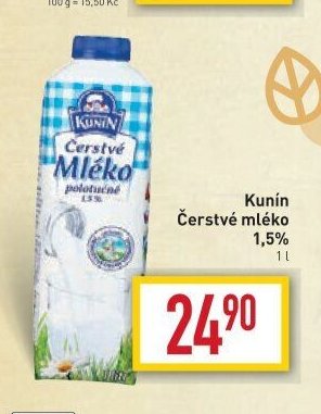 Kunín Čerstvé mléko 1,5 % 1 l